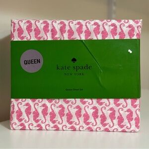 Kate Spade Pink Seahorse Queen Sheet Set NEW